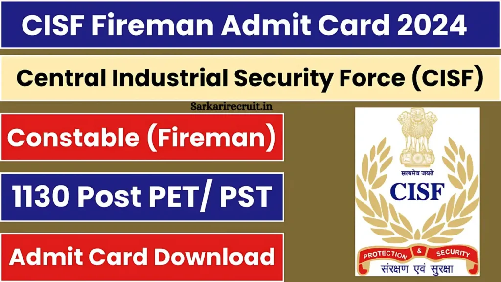 CISF Constable Fire Admit Card